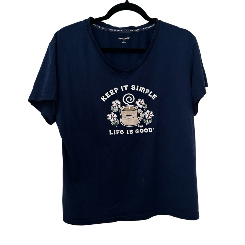 Life Is Good Women's Dark Blue Coffee Graphic Sleep Tee Size L